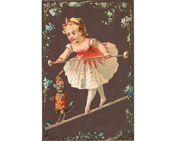 Little Girl Circus Art Print, Girl and Dog, Antique Circus Art