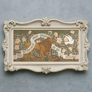 The Wilderness Shall Blossom as the Rose, Art nouveau painting, Walter Crane design, Arts and Crafts, Lion art print, Enchanted forest image 2