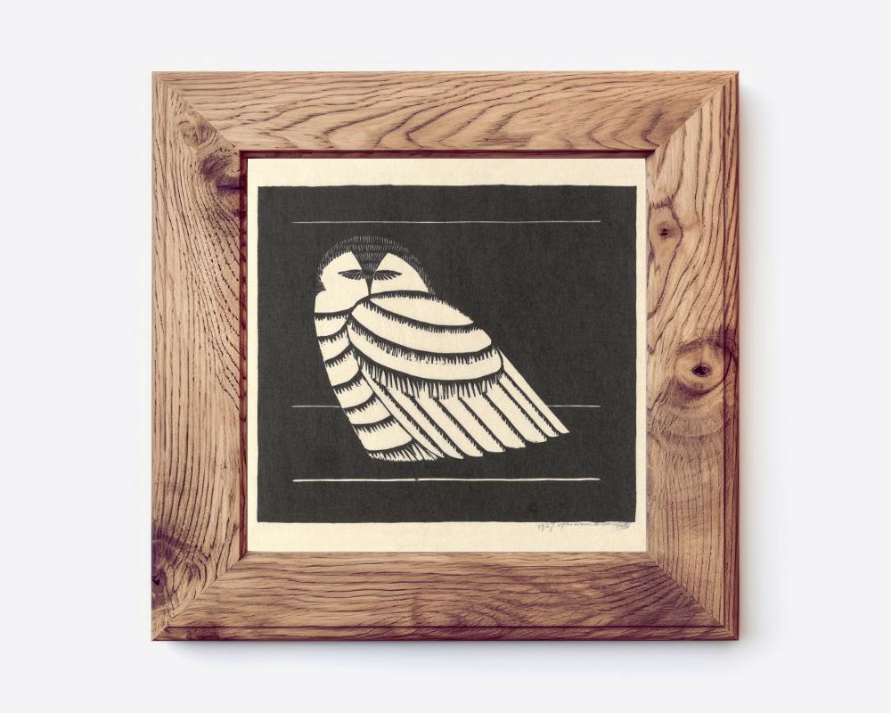 Snowy owl art print, Vintage owl wall art, Black and white woodcut, Antique animal block print, Owl 