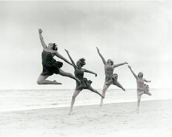 Vintage beach photograph, Women dancing art print, 1920s, Flappers, Beach house decor, Retro beach art, Beachhouse art, Dancers wall art