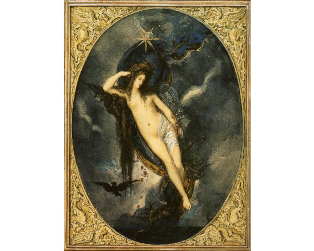 女神 ヴィーナス A.Moreau Nyx, Night Goddess, Gustave Moreau Art Print, Pagan Goddess