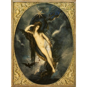 Nyx, Night Goddess, Gustave Moreau art print, Pagan goddess painting, Dark art, Occult art, Gothic wall art, Baroque art, Antique woman