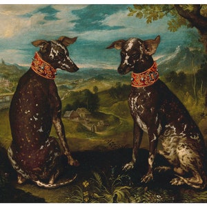 Antique dog painting, Xolo dogs art print, Vintage animal wall art, Mexican hairless, Xoloitzcuintli, Classical oil painting, Prague school