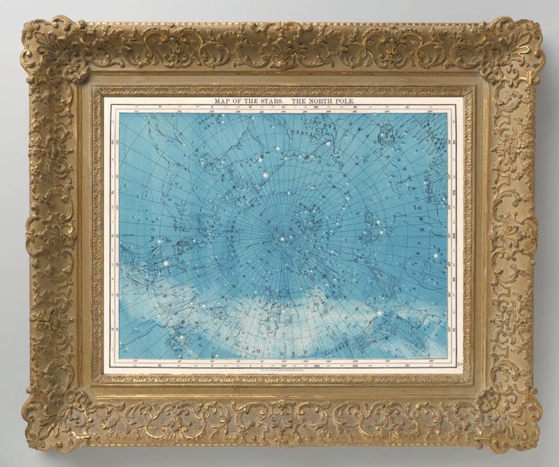 Antique Map of the Stars art print, The North Pole, Vintage star chart, Constellations wall art, Astronomy poster, Celestial diagram, Sky image 2