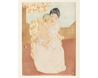 Maternal Caress, Mary Cassatt art print, Mother and child painting, Vintage nursery decor, Antique woman wall art, Motherhood portrait, Baby
