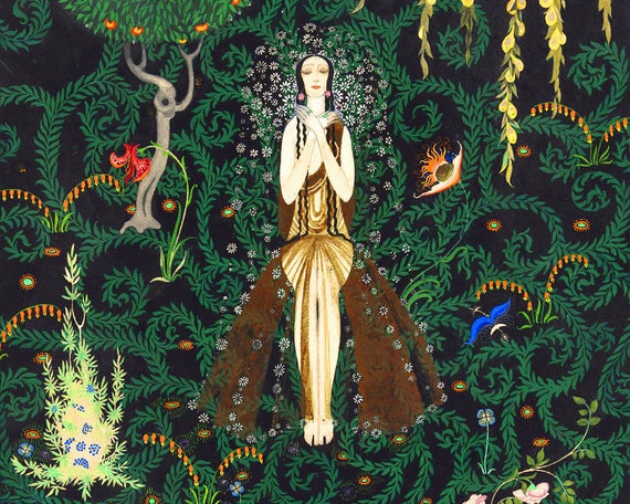 Kay Nielsen Art Print, Woman in the Woods Painting, Woodland Decor