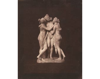 Three Graces art print, Antique photograph print, Black and white, Greek mythology, Roman statues, Neoclassical sculpture, Art history