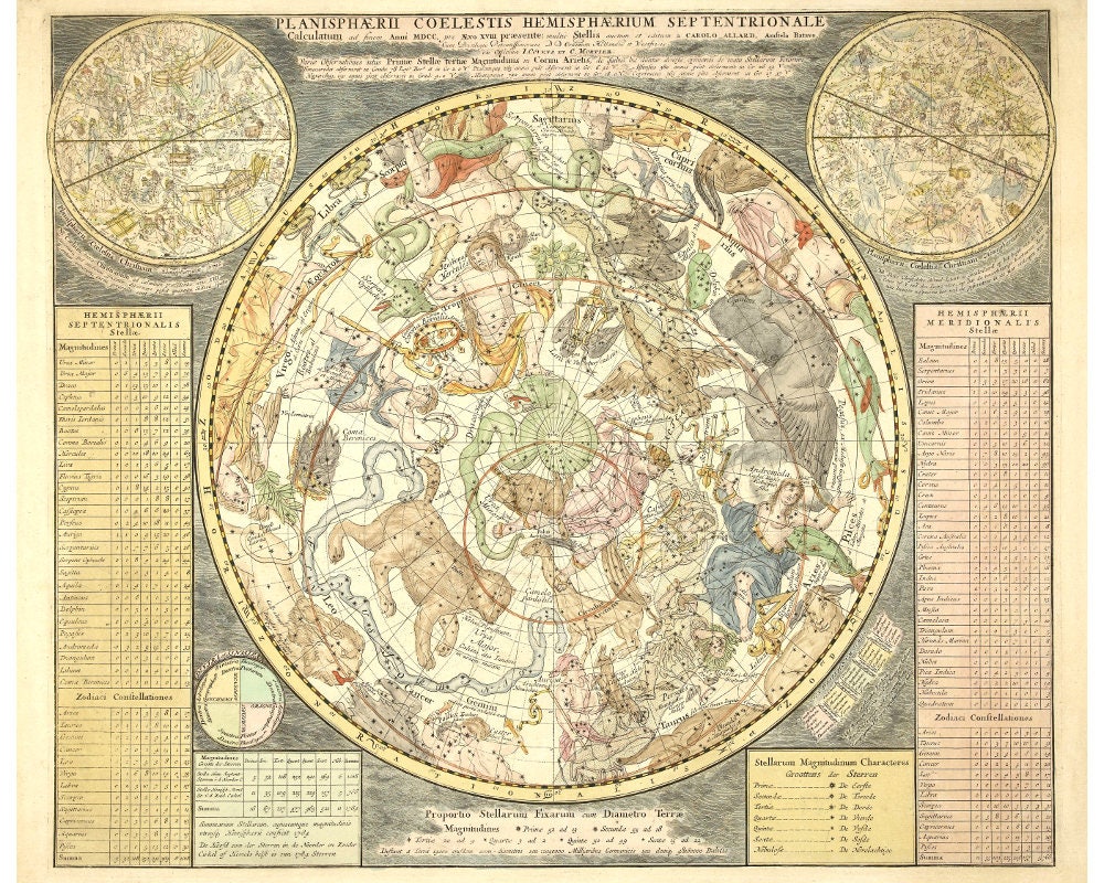 Antique Star Chart Art Print, Celestial Map Reproduction Antique Star Chart Art Print, Celestial Map Reproduction