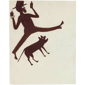 Bill Traylor drinking man with dog painting, African American folk drawing, Outsider art print, Modern fine art, People and animals wall art