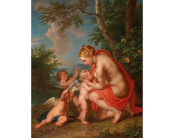 Venus amamantando a Cupido (Balthasar Beschey), Lámina de lactancia materna, Madre lactante, Arte de diosa, Pintura al óleo antigua, Arte mural sobre la maternidad