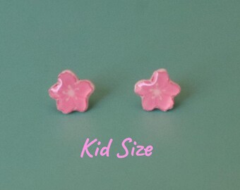 Kids Tiny Titanium Flower Earrings, Tiny Pink Blossom Earrings for Girls, Small Flower Studs, Cute Kids Jewelry, Little Ears Collection