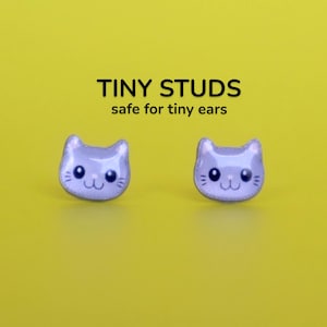 Kids Cat Stud Earrings – Titanium Earrings for Sensitive Ears, Tiny Kawaii Kitty Studs, Hypoallergenic Little Ears Collection