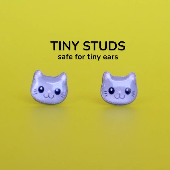 Kids Cat Stud Earrings – Titanium Earrings for Sensitive Ears, Tiny Kawaii Kitty Studs, Hypoallergenic Little Ears Collection