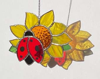 Stained Glass Suncatcher Sun Flower With Ladybug