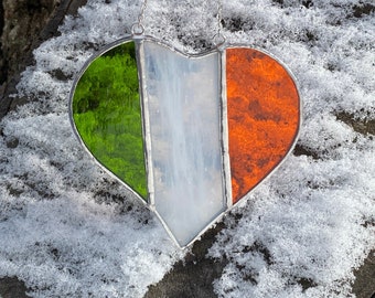 Stained Glass Irish Flag Heart Suncatcher