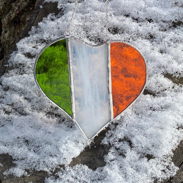 Stained Glass Irish Flag Heart Suncatcher