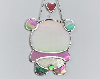 NEW ITEM Stained Glass Cute Panda With Red Heart