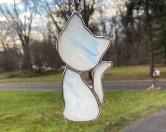 NEW ITEM Stained glass suncatcher small Cat (with optional fish Bone)