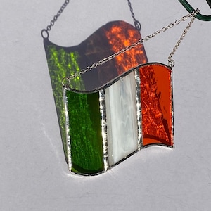 Stained Glass Irish Flag Suncatcher using rough-rolled glass