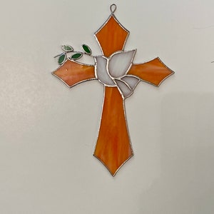 Stained Glass Cross With Peace Dove and Olive Branch Suncatcher - Etsy