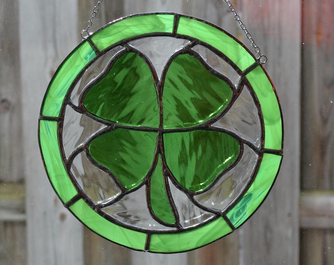 Stained Glass Four Leaf Clover Shamrock With Green and Clear Etsy