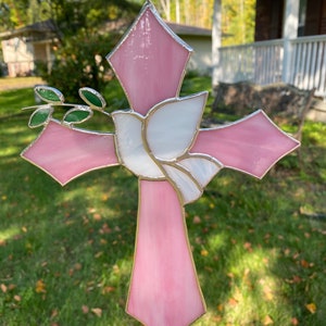 Stained Glass Cross With Peace Dove and Olive Branch Suncatcher - Etsy