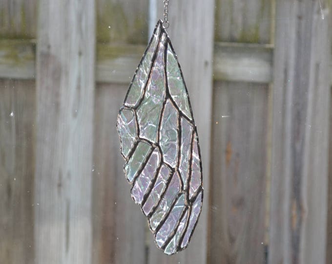 Stained Glass Dragonfly Wing Hanging on Silver Chain Etsy