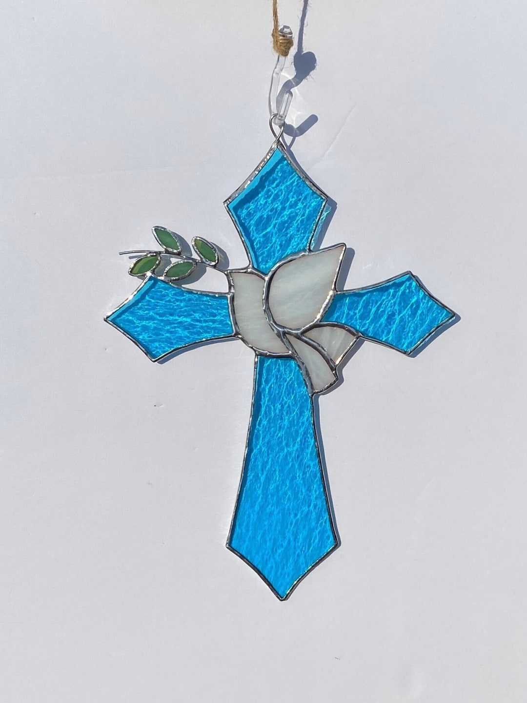 Stained Glass Cross With Peace Dove and Olive Branch Suncatcher - Etsy