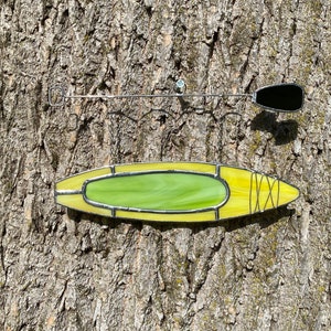 Paddle board #1 Stained glass suncatcher hanging from silver steel chain
