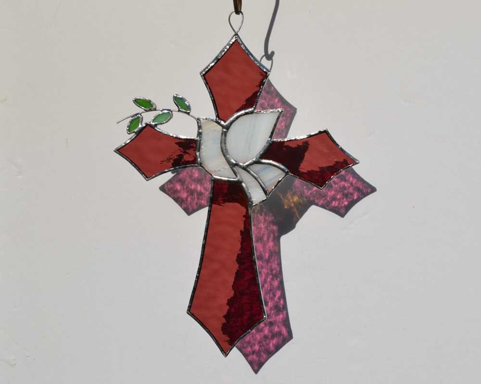 Stained Glass Cross With Peace Dove and Olive Branch - Etsy