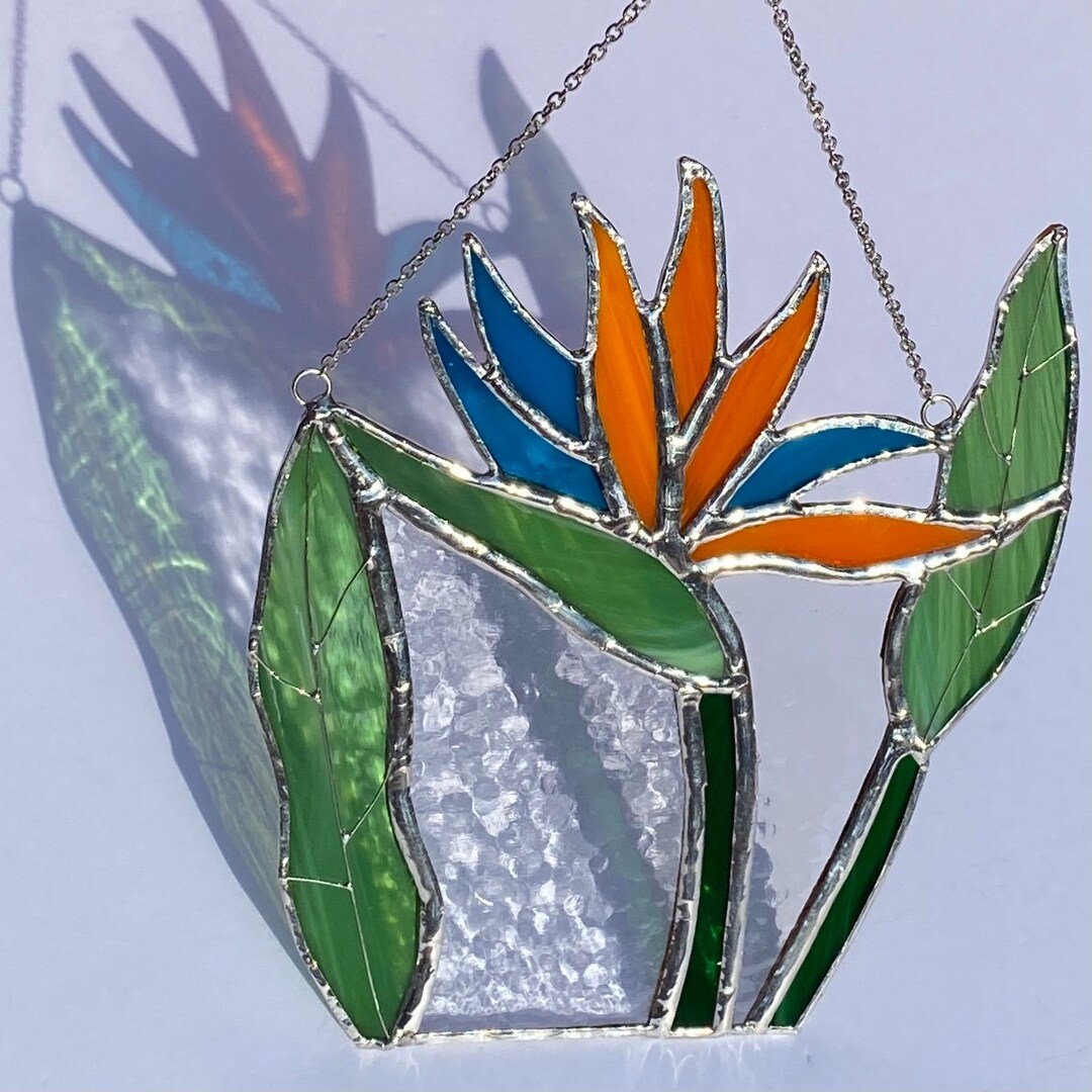 Stained Glass Bird of Paradise Flower Suncatcher on Silver Chain - Etsy