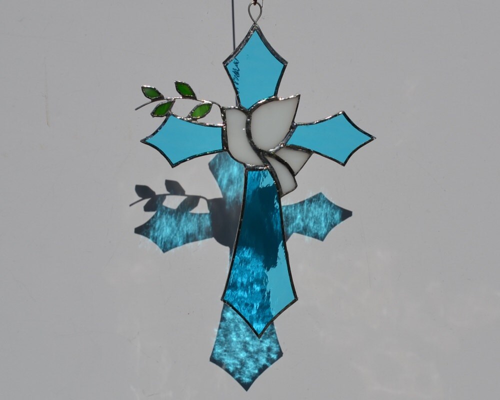 Stained Glass Cross With Peace Dove and Olive Branch - Etsy