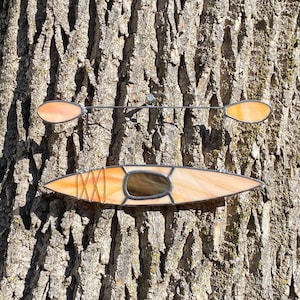kayak #7 Stained glass suncatcher hanging from silver steel chain