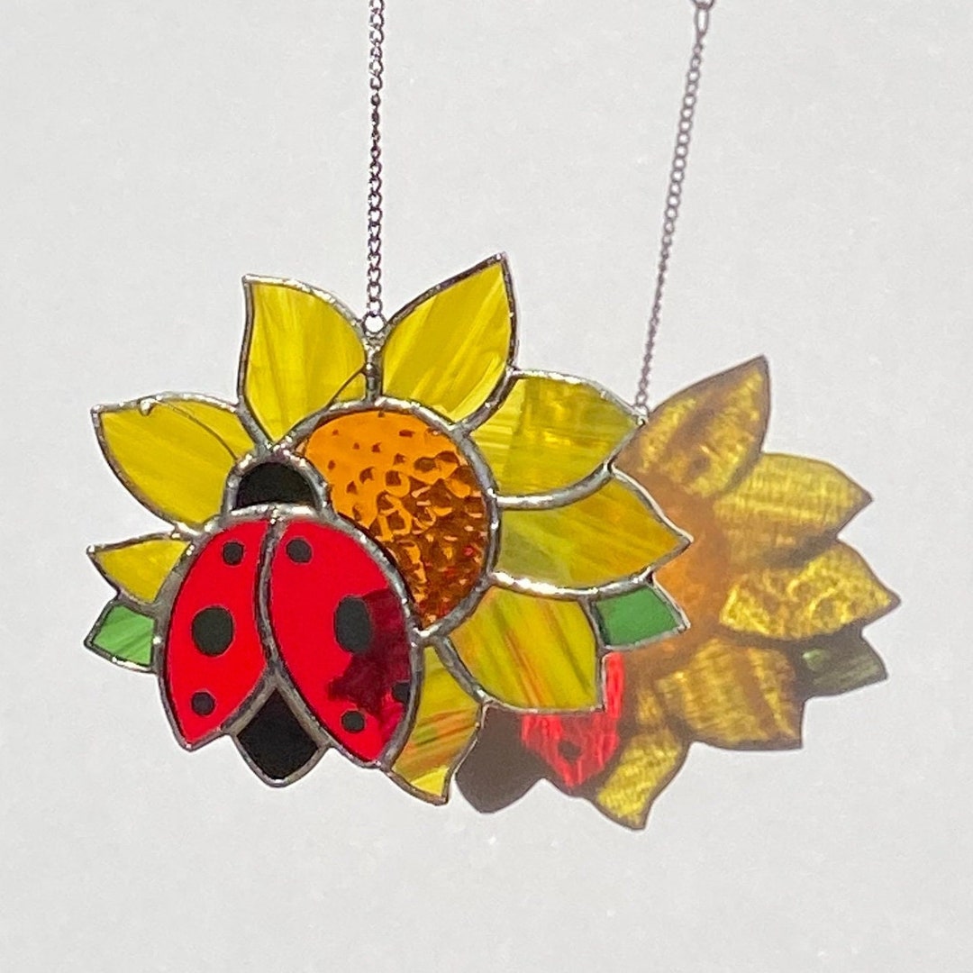 Lady Bug Suncatcher Stained Glass Window Hanging Modern Decor