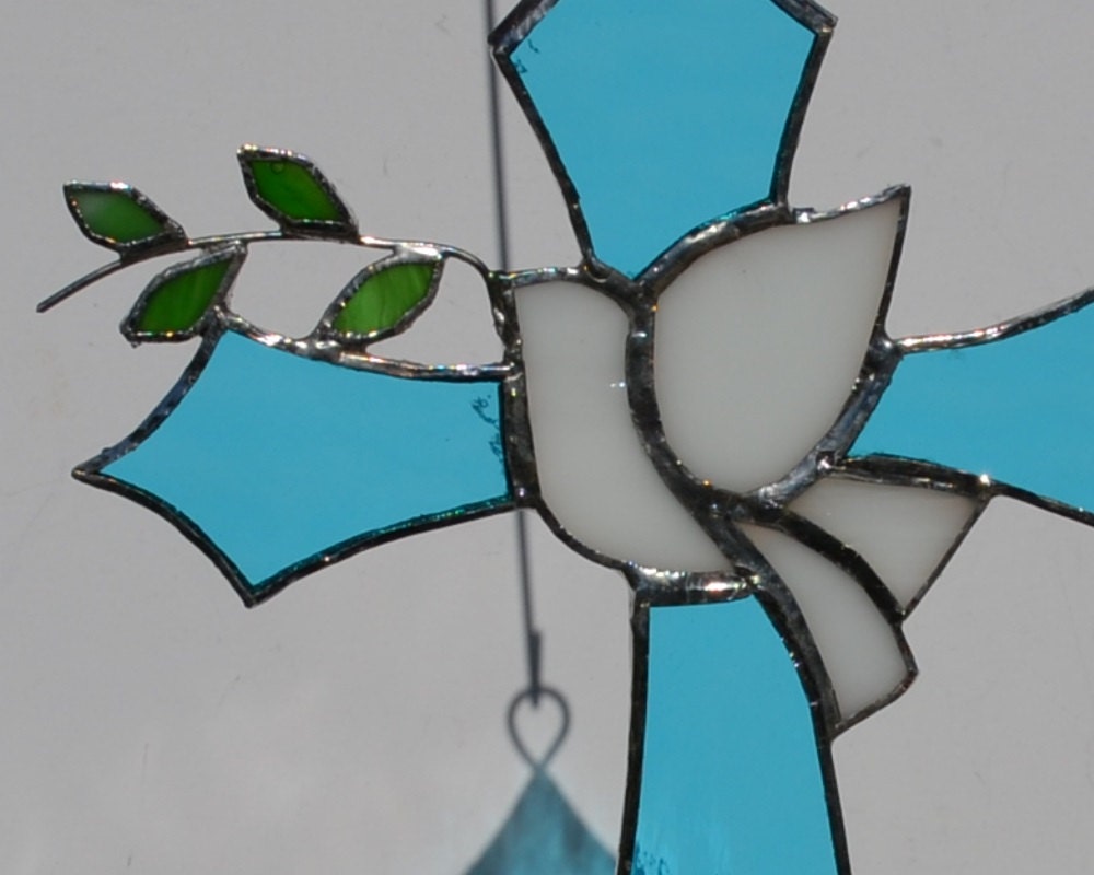 Stained Glass Cross With Peace Dove and Olive Branch - Etsy