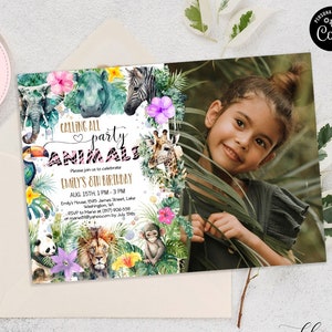 Editable Calling All Party Animals Safari Birthday Invitation Photo Jungle Animals Any Age Zoo Party Invite Girl Tiger Zebra Print CEP083