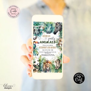 Bearbeitbar Calling All Party Animals Evite, Jungle Electronic Digital Invite, Safari Jedes Alter Geburtstag E-vite Junge, Tiger Zebra Party CEP083