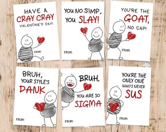 Afdrukbare jargon Valentijnskaarten voor kinderen, Funny Tween Boy School Valentines, Classroom Teen Girl Tags, Middle School Valentines Instant Download
