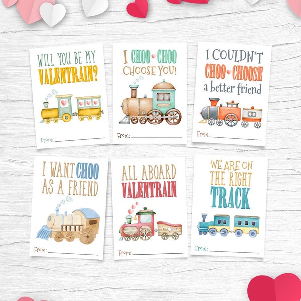 Printable Train Valentine Tags, Train Valentine Cards for Kids, Classroom Gift Tags, Choo Choo Train Valentine Teacher Card Instant Download