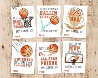 Printable Basketball Valentine Cards, Valentine Tags for Kids, Classroom Gift Tags, Sport Basketball Valentine Teacher Card Instant Download