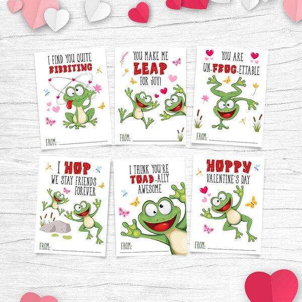 Printable Frog Valentine Cards, Hoppy Valentine Tags for Kids, Classroom Gift Tags, Toadally Awesome Valentine Teacher Card Instant Download