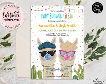 Editable Baby Shower Fiesta Invitation, Llama Baby Shower Invite, Boy Girl Alpaca Baby Shower Invite, Cactus Baby Shower Template CEP144