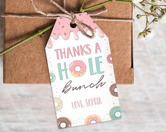 Editable Donut Thank You Tag, Girl Birthday Digital Favor Tags, Donut Theme Birthday Party Gift Tag, Blush Pink Doughnuts Tag CEP043