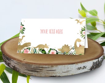 Gold Dinosaur Place Cards, Safari Floral Table Cards, Tropical Food Cards, Birthday Girl Tent Cards, Food Labels, Buffet Cards CEP039