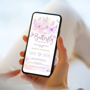 Editable Butterfly Baby Shower Evite, Girl Little Butterfly Baby Shower Electronic Invitation, Pink Purple Baby Shower Digital E-vite CEP087