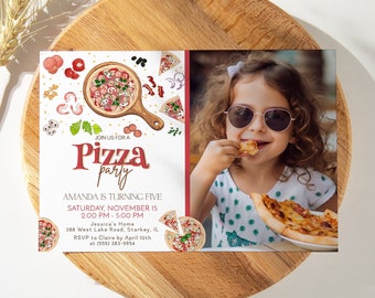 Editable Pizza Birthday Photo Invitation, Pizza Party Birthday Invite, Any Age Bday Kids Pizza Birthday Digital Invite CEP104