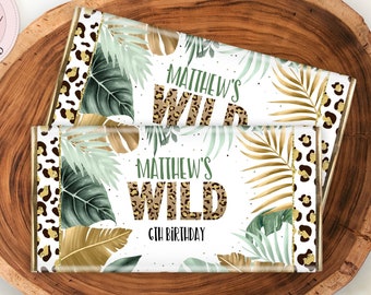 Leopard Print Let's Get Wild Chocolate Bar Wrapper, Editable Jungle Candy Bar Wrapper, Boy Any Birthday Party Chocolate Wrapper CEP086
