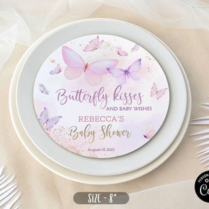Editable Butterfly Charger Plate Insert, Pink Purple Butterfly Charger Plate Insert, Girl Baby Shower Butterfly Charger Plate Insert CEP087
