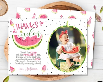 Editable Watermelon Thank You Card Photo Girl, Thanks a Melon Note, Melon Thank you for Guests, Editable Watermelon Thank You CEP137