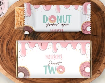 Editable Donut Chocolate Bar Wrapper, Pastel Sweet Doughnut Birthday Candy Bar Label, Girl Dount Birthday Chocolate Wrapper CEP043